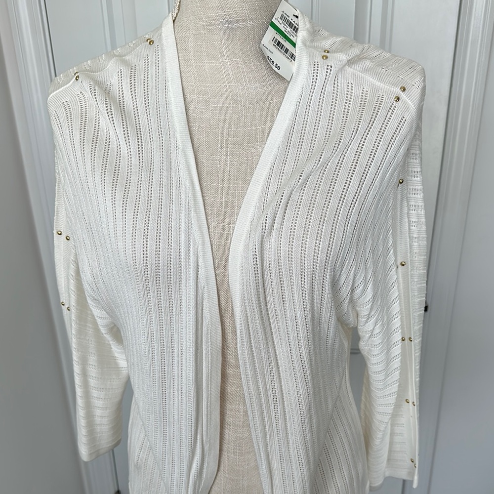Thalia Sodi White and Gold Ribbed Cardigan Sweater
